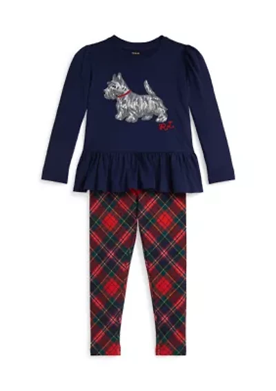 Girls 2-6x Dog-Print Jersey T-Shirt & Plaid Legging Set