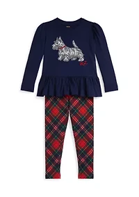 Girls 2-6x Dog-Print Jersey T-Shirt & Plaid Legging Set