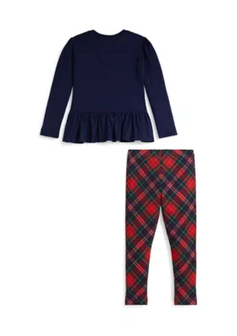 Girls 2-6x Dog-Print Jersey T-Shirt & Plaid Legging Set