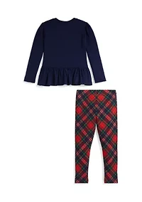 Girls 2-6x Dog-Print Jersey T-Shirt & Plaid Legging Set