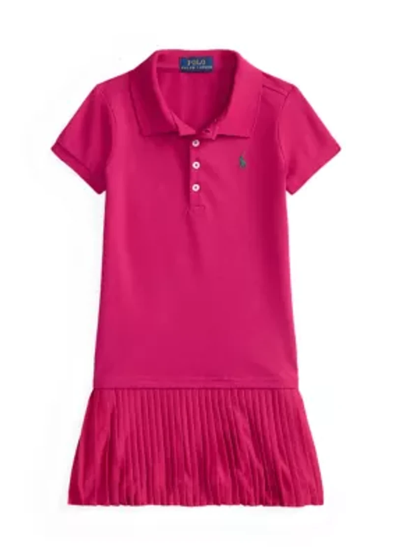 Girls 2-6x Pleated Stretch Mesh Polo Dress