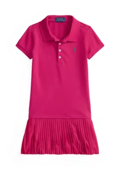 Girls 2-6x Pleated Stretch Mesh Polo Dress