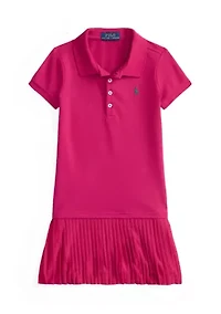 Girls 2-6x Pleated Stretch Mesh Polo Dress