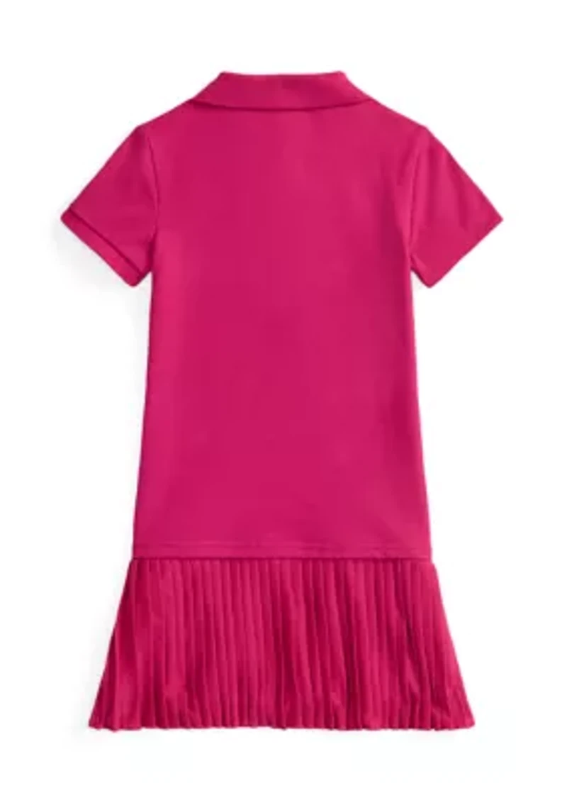 Girls 2-6x Pleated Stretch Mesh Polo Dress