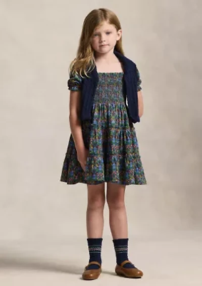 Girls 2-6x Floral Smocked Cotton Jersey Dress