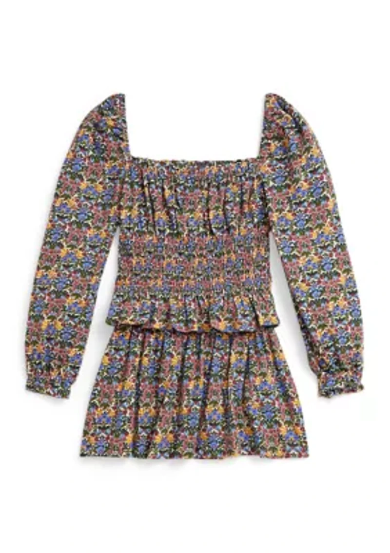 Girls 2-6x Floral Smocked Cotton Jersey Top & Skirt