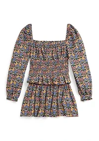 Girls 2-6x Floral Smocked Cotton Jersey Top & Skirt