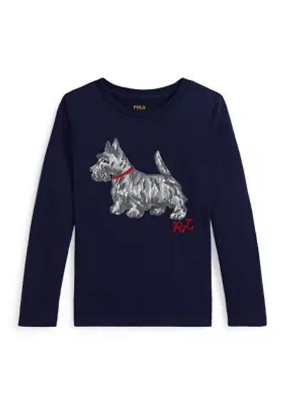 Girls 2-6x Dog-Print Cotton Long-Sleeve Tee
