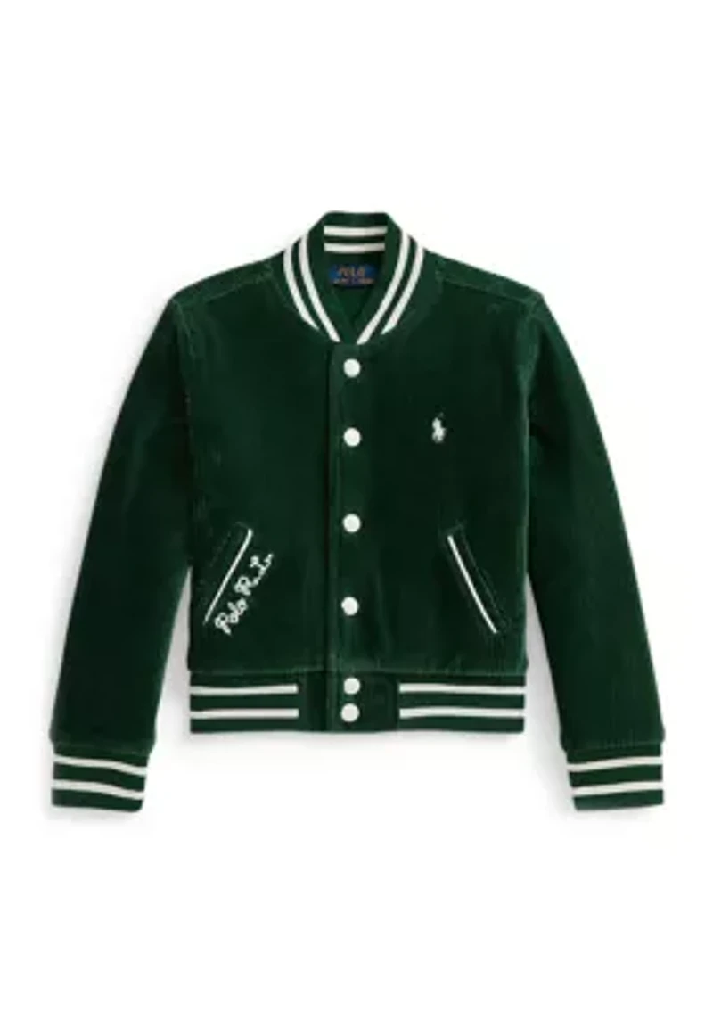 Girls 2-6x Logo Velour Baseball Jacket