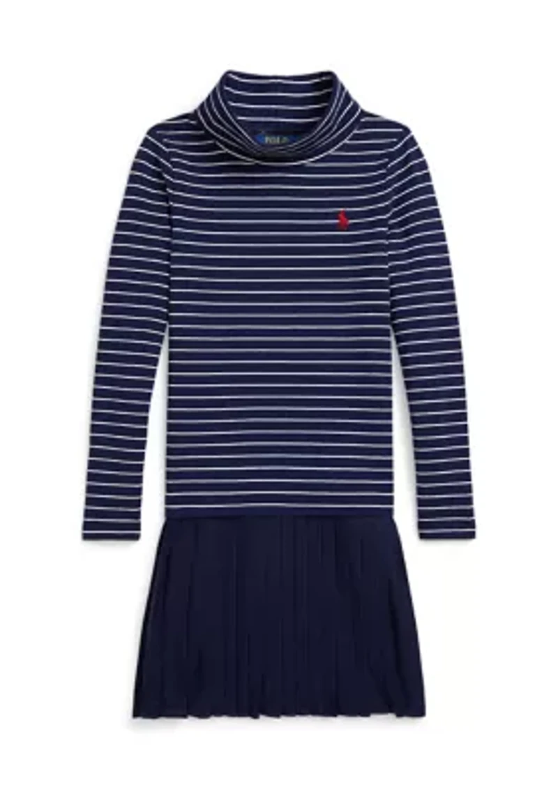Girls 2-6x Striped Stretch Jersey Turtleneck Dress