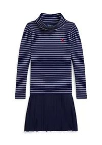 Girls 2-6x Striped Stretch Jersey Turtleneck Dress