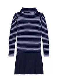 Girls 2-6x Striped Stretch Jersey Turtleneck Dress