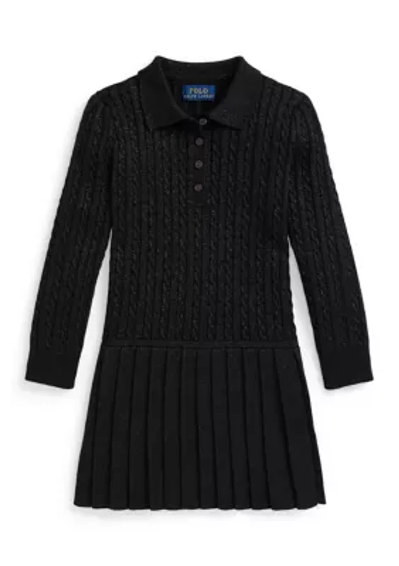 Girls 2-6x Metallic Mini-Cable Polo Sweater Dress