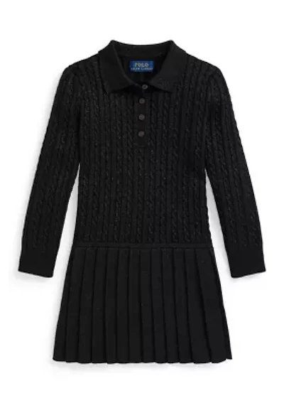 Girls 2-6x Metallic Mini-Cable Polo Sweater Dress
