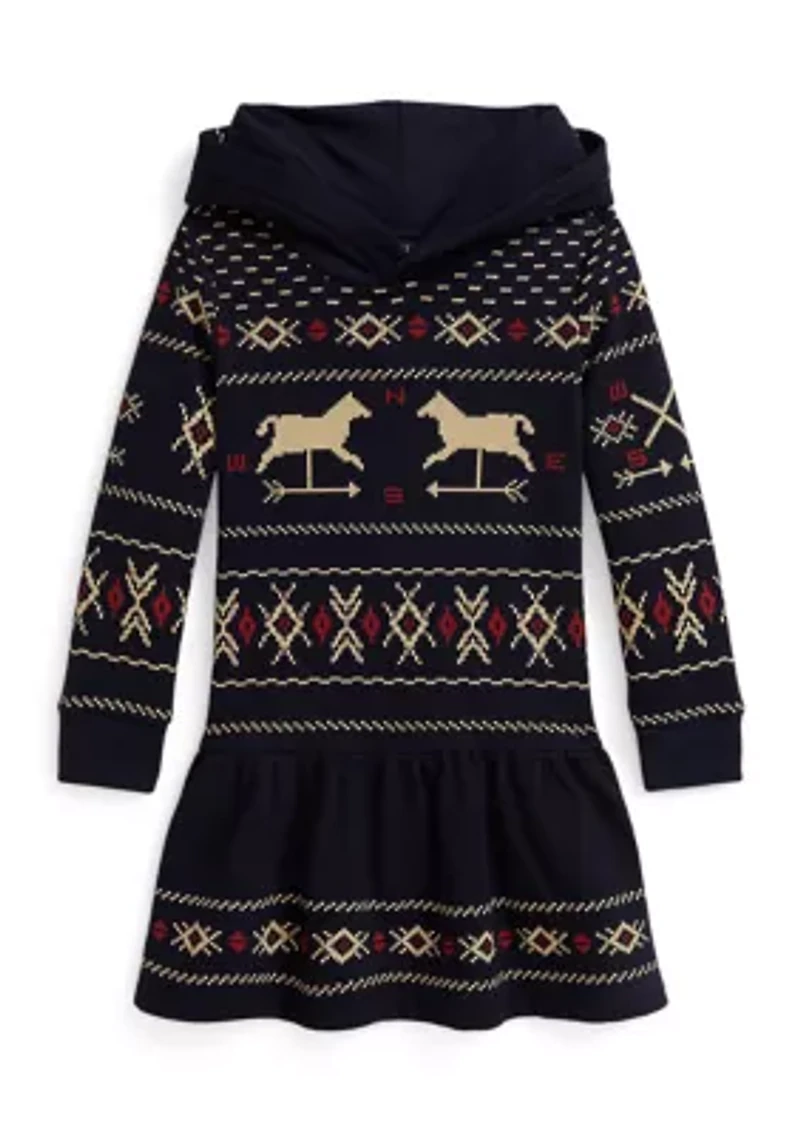 Girls 2-6x Patterned Fleece Hooded Dress