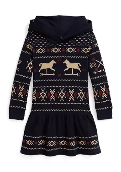 Girls 2-6x Patterned Fleece Hooded Dress