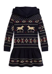 Girls 2-6x Patterned Fleece Hooded Dress