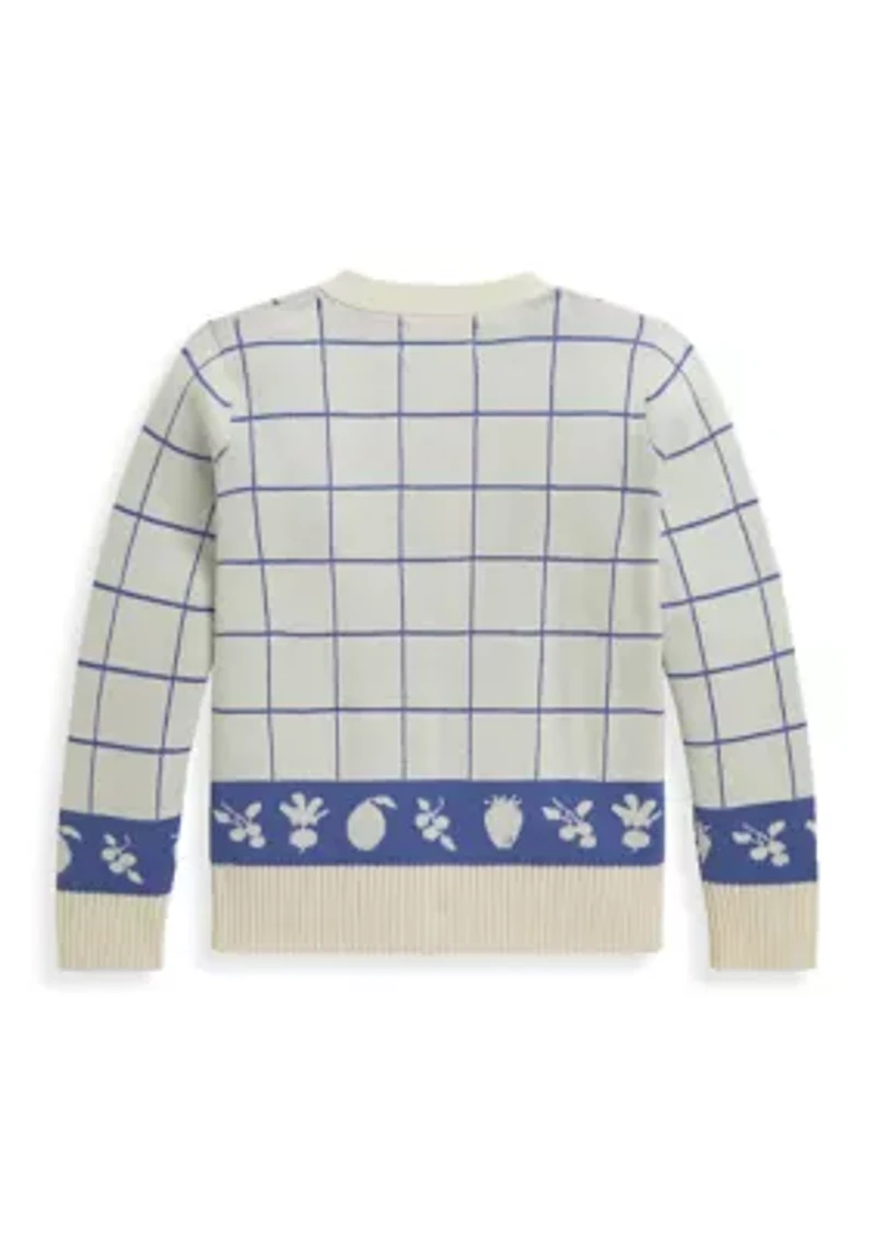 Girls 2-6x Windowpane Cotton V-Neck Cardigan