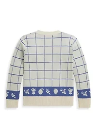 Girls 2-6x Windowpane Cotton V-Neck Cardigan