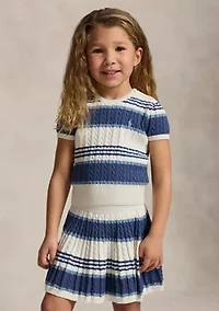 Girls 2-6x Striped Cable Cotton Sweater & Skirt