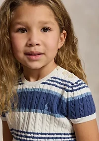 Girls 2-6x Striped Cable Cotton Sweater & Skirt