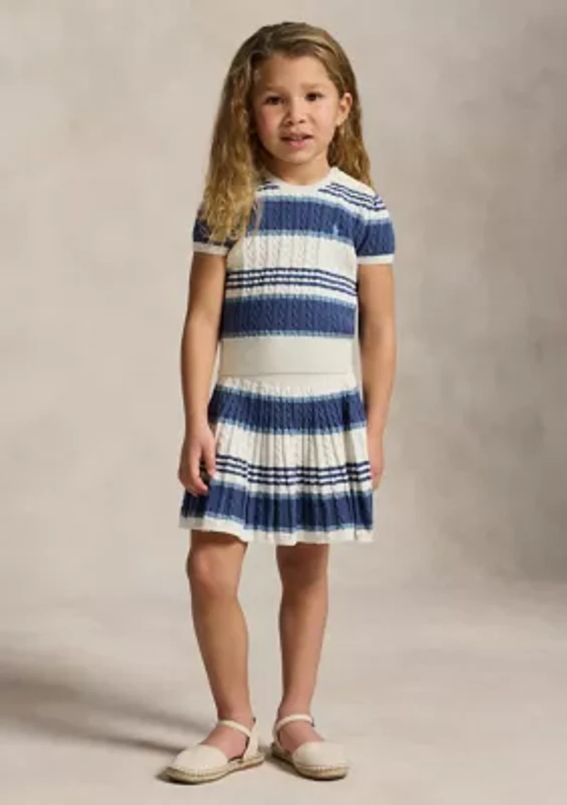 Girls 2-6x Striped Cable Cotton Sweater & Skirt