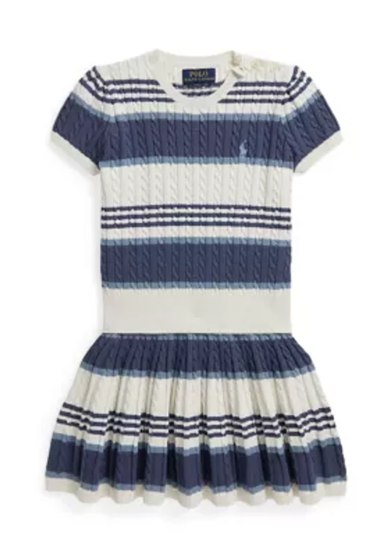 Girls 2-6x Striped Cable Cotton Sweater & Skirt