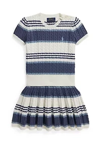 Girls 2-6x Striped Cable Cotton Sweater & Skirt