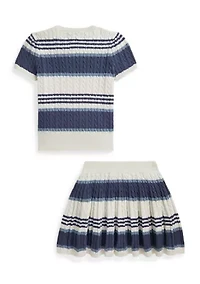 Girls 2-6x Striped Cable Cotton Sweater & Skirt