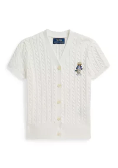 Girls 2-6x Polo Bear Cable Cotton V-Neck Cardigan