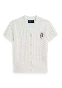 Girls 2-6x Polo Bear Cable Cotton V-Neck Cardigan