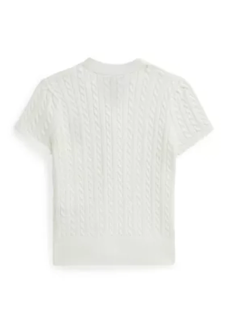 Girls 2-6x Polo Bear Cable Cotton V-Neck Cardigan