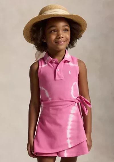Girls 2-6x Tie-Dye Faux-Wrap Mesh Polo Dress