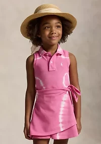 Girls 2-6x Tie-Dye Faux-Wrap Mesh Polo Dress