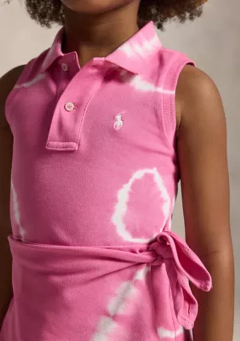 Girls 2-6x Tie-Dye Faux-Wrap Mesh Polo Dress