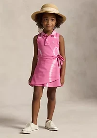 Girls 2-6x Tie-Dye Faux-Wrap Mesh Polo Dress
