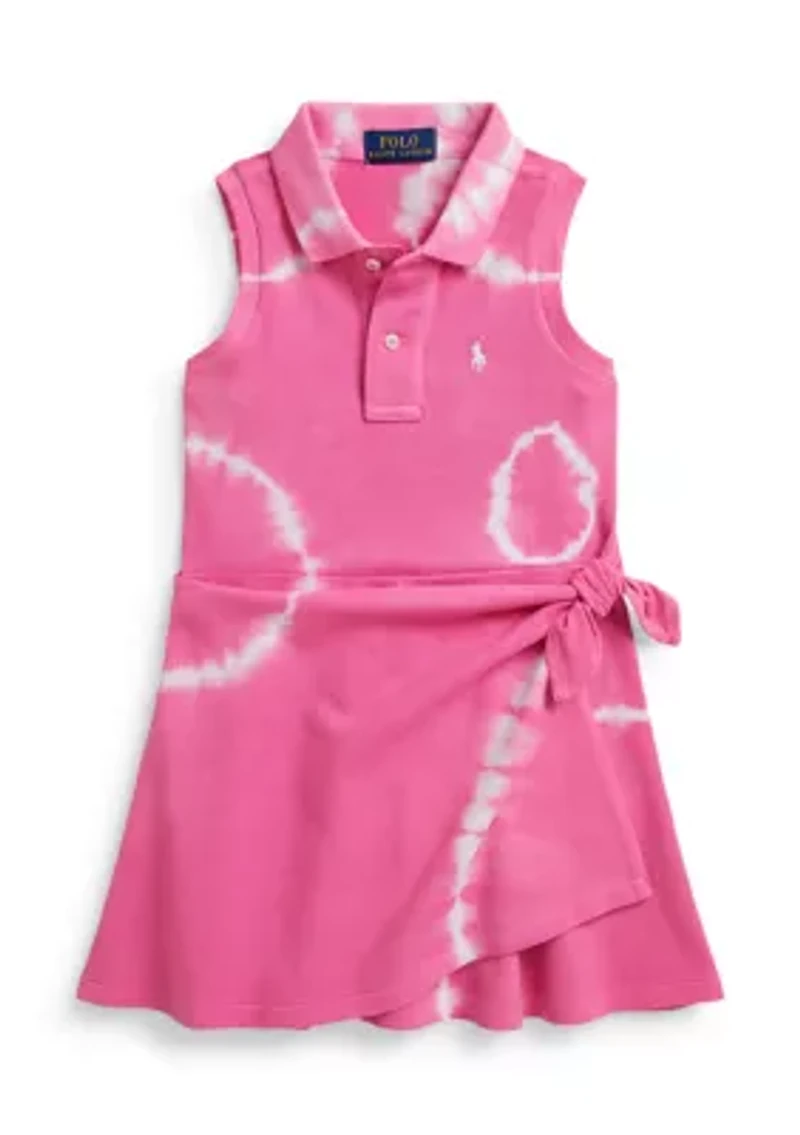 Girls 2-6x Tie-Dye Faux-Wrap Mesh Polo Dress