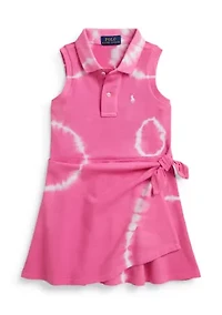 Girls 2-6x Tie-Dye Faux-Wrap Mesh Polo Dress