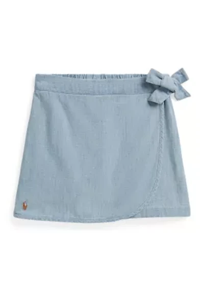 Girls 2-6 Indigo Chambray Faux-Wrap Skorts