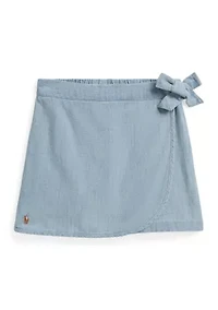 Girls 2-6 Indigo Chambray Faux-Wrap Skorts