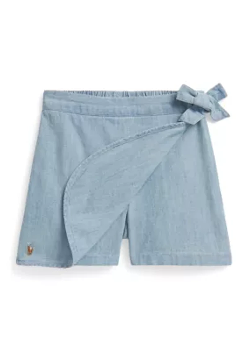 Girls 2-6 Indigo Chambray Faux-Wrap Skorts