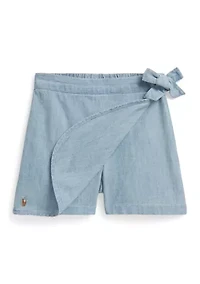 Girls 2-6 Indigo Chambray Faux-Wrap Skorts