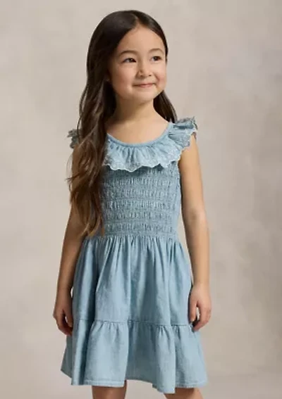 Girls 2-6x Blueberry-Overlay Indigo Chambray Dress