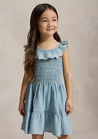 Girls 2-6x Blueberry-Overlay Indigo Chambray Dress