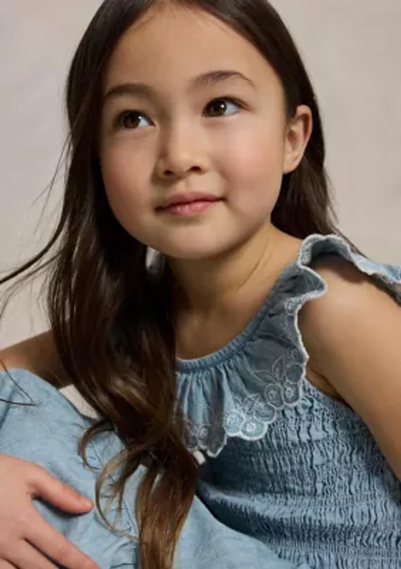 Girls 2-6x Blueberry-Overlay Indigo Chambray Dress