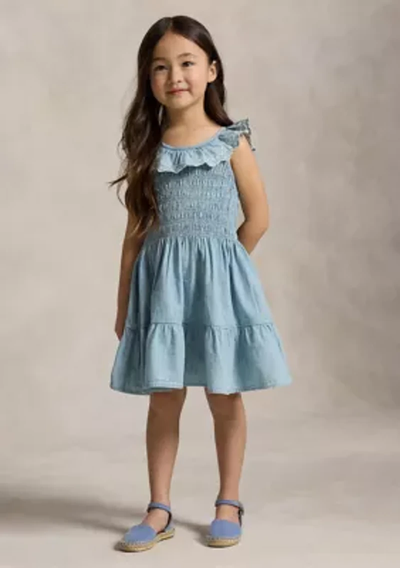 Girls 2-6x Blueberry-Overlay Indigo Chambray Dress