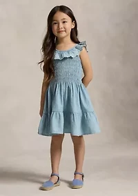 Girls 2-6x Blueberry-Overlay Indigo Chambray Dress