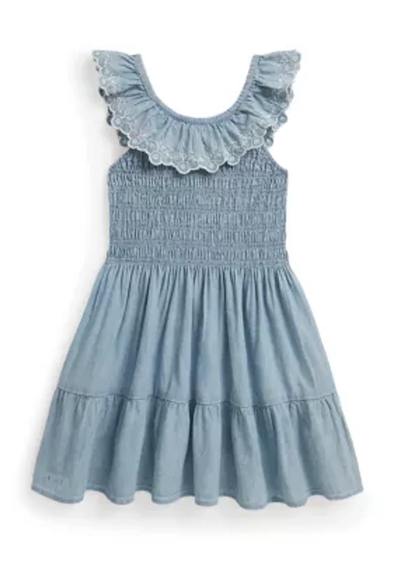Girls 2-6x Blueberry-Overlay Indigo Chambray Dress