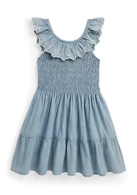 Girls 2-6x Blueberry-Overlay Indigo Chambray Dress