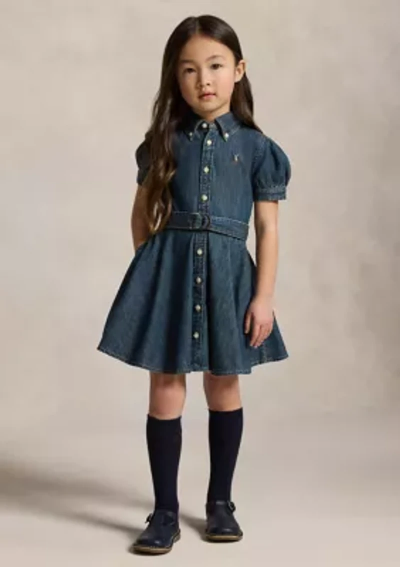Girls 2-6x Belted Indigo Denim Shirtdress